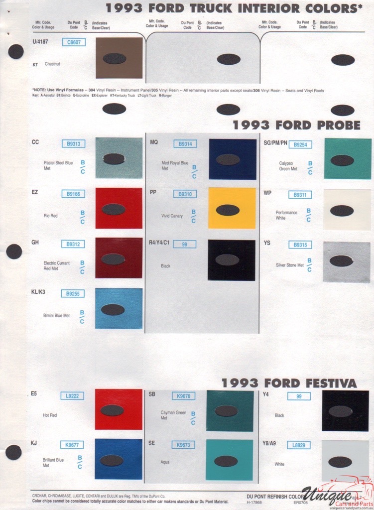 1993 Ford Paint Charts Probe +festva DuPont 7